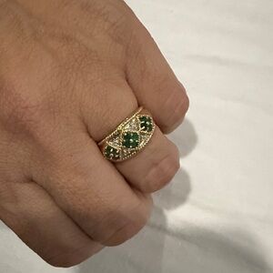 Elegant Designer 14K Gold and Emerald and Diamond Floral Ring